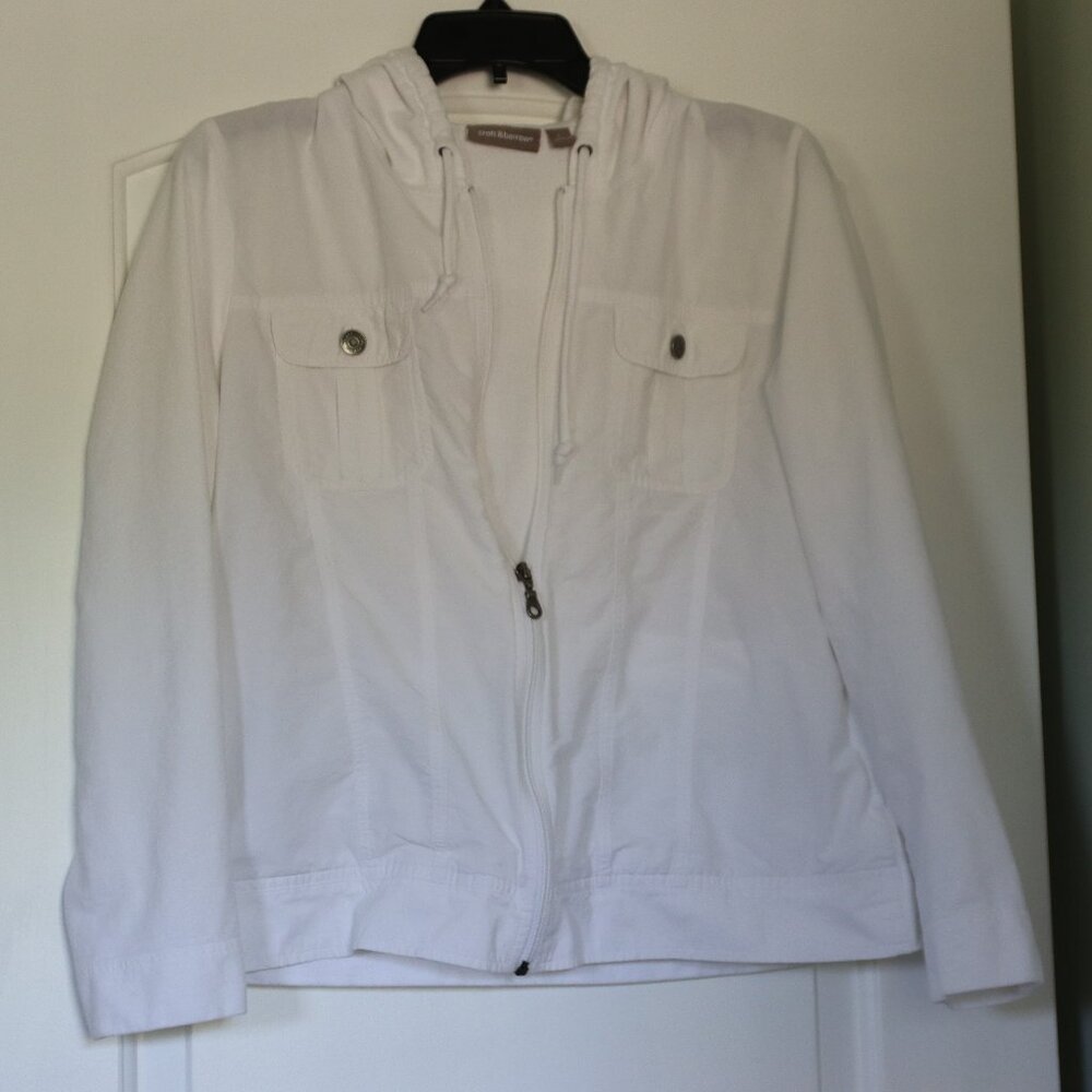 White hooded Croft and Barrow Lightweight Cotton Zip Front Jacket Size Large